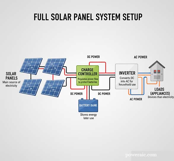 solar panel A labeled diagram showing the full setup diagram