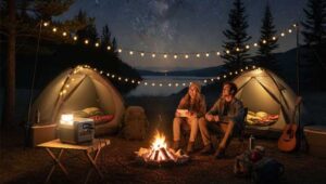 EF ECOFLOW RIVER 2 Pro Portable Power Station with two people on a camping