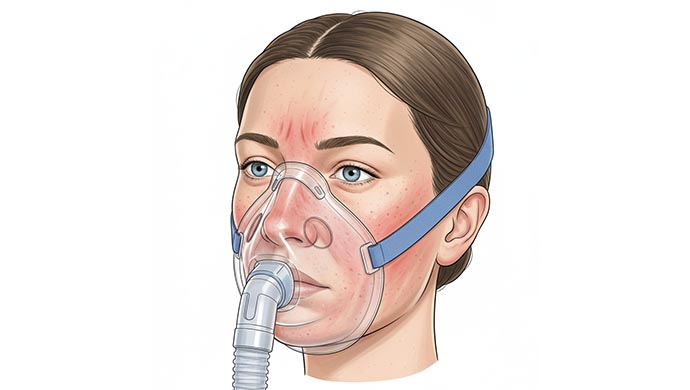 Skin irritation and pressure marks caused by a tight CPAP mask.