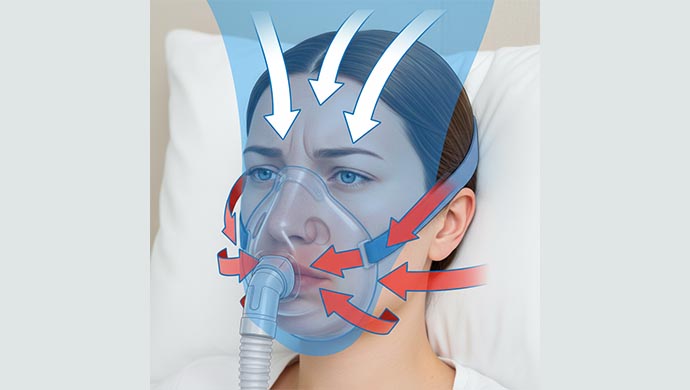 Person struggling to exhale while wearing a CPAP mask.